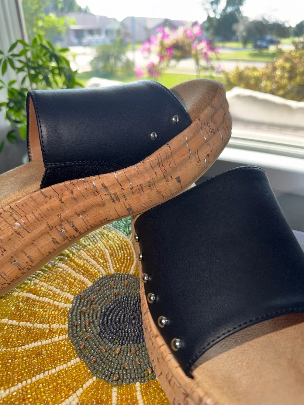 MIA Black Cork Platform Slide Sandals